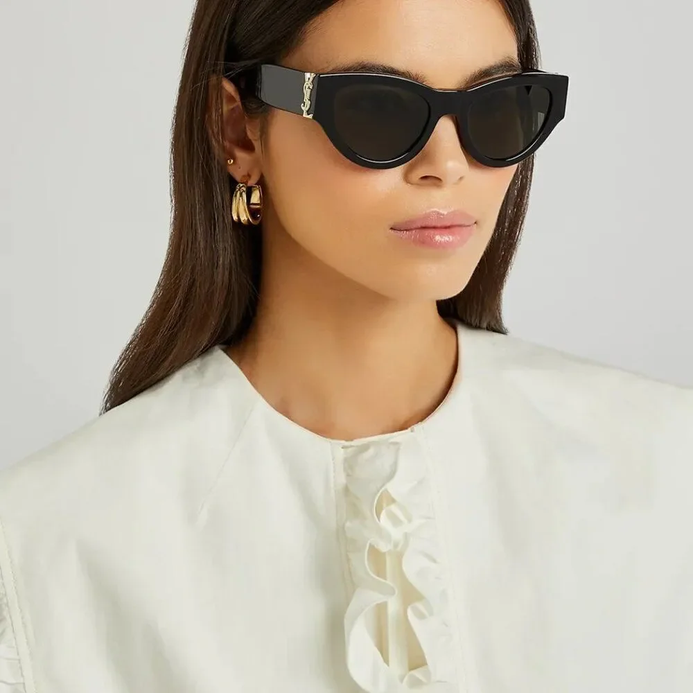 NEW Saint Laurent SLM94 001 Black Grey Cat Eye Unisex Sunglasses